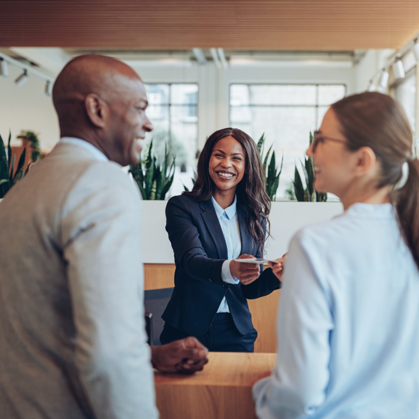 residents talking to a leasing professional
