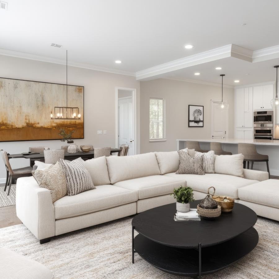 a living room with a couch and a coffee table